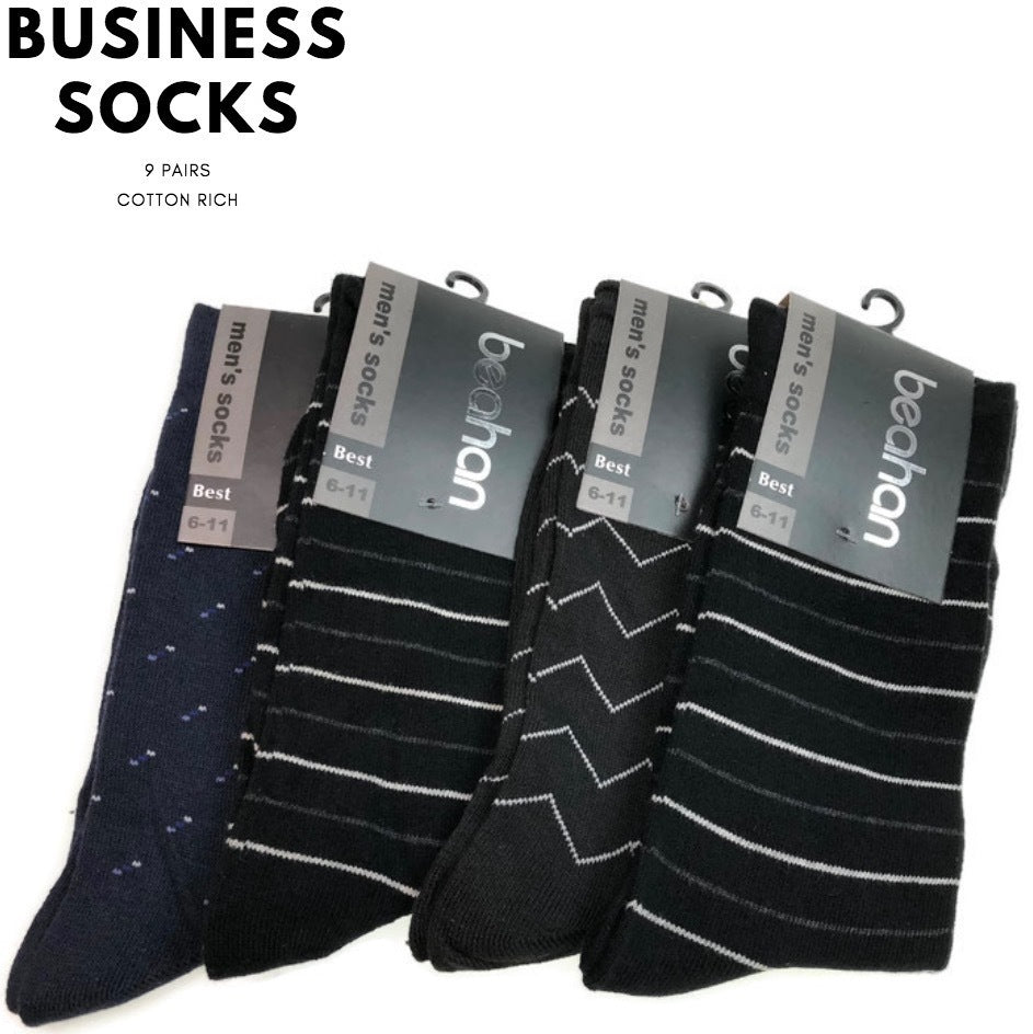9 Pairs COTTON BUSINESS SOCKS Mens Dress Crew Plain Work Casual  BULK - Assorted Pack - 6-11