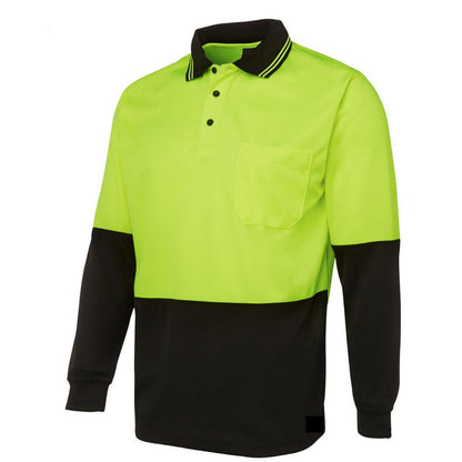 HI VIS LONG SLEEVE POLO SHIRT Top Safety Workwear Fluro Breathable Dry WB - Yellow - XL