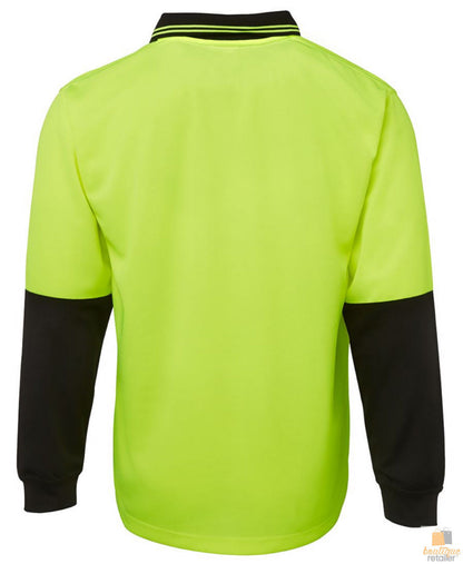 HI VIS LONG SLEEVE POLO SHIRT Top Safety Workwear Fluro Breathable Dry WB - Yellow - XXL