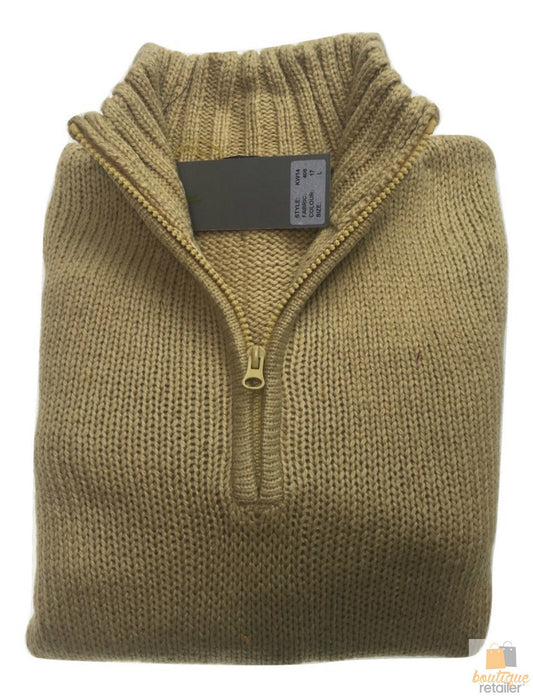 Mens Knit Jumper Pullover Sweater Knitted Casual Stretch Warm Winter  - Half Zip Maize 17 (KW14) - L