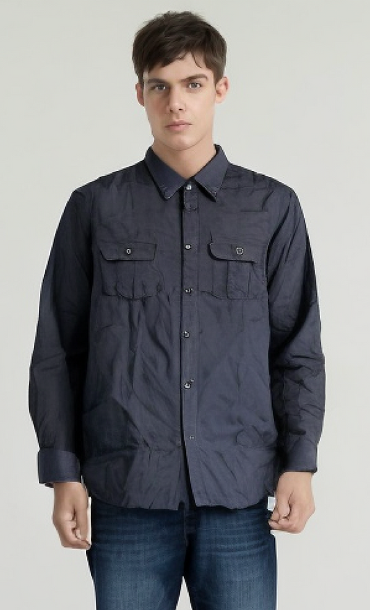 Mens Plain Slim 100% Cotton Long Sleeve Shirt Button Up Stylish Business Casual - Anthracite - L