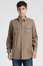 Mens Plain Slim 100% Cotton Long Sleeve Shirt Button Up Stylish Business Casual - Brown/Beige - XL