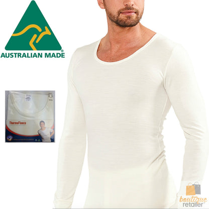 Mens THERMAL Long Sleeve Top Merino Wool Blend Underwear AUS MADE Thermals Warm - Medium (95cm)