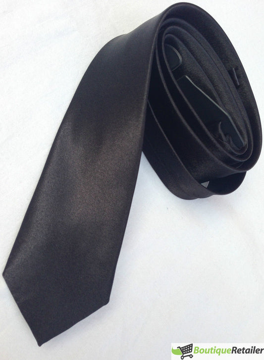 Mens SKINNY TIE Plain Wedding Slim Necktie Formal Casual Narrow Party - Black