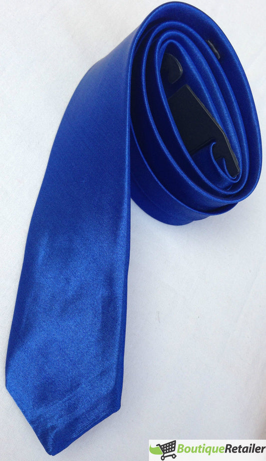 Mens SKINNY TIE Plain Wedding Slim Necktie Formal Casual Narrow Party - Blue