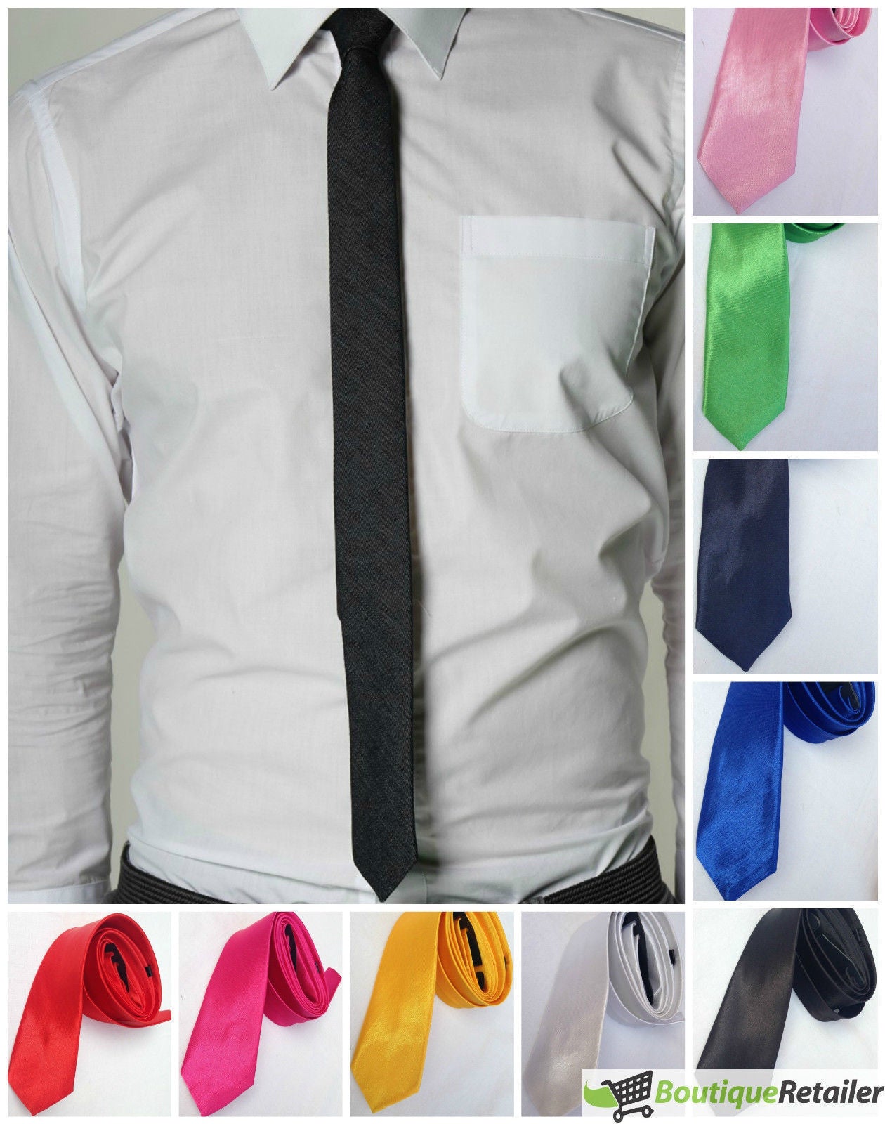 Mens SKINNY TIE Plain Wedding Slim Necktie Formal Casual Narrow Party - Gold