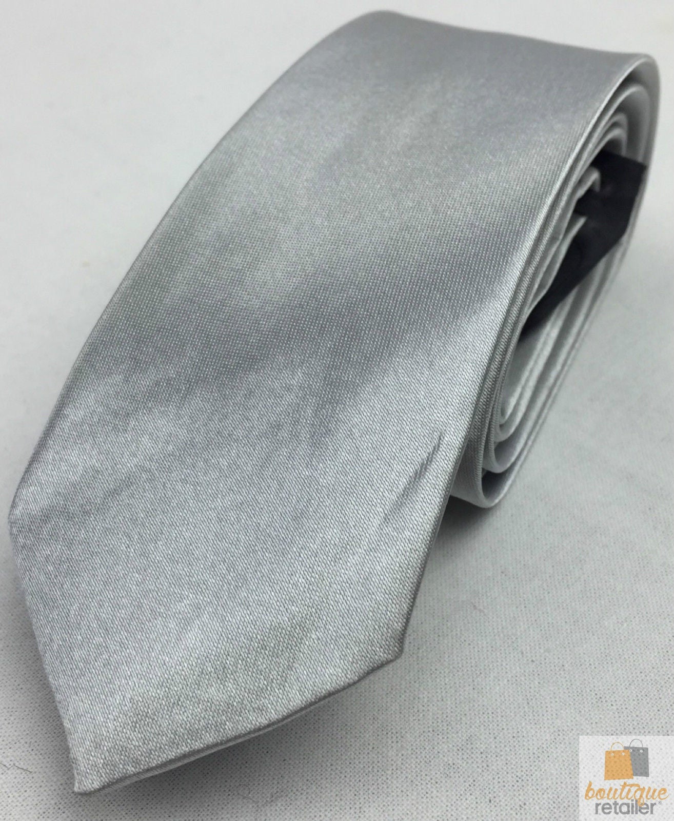 Mens SKINNY TIE Plain Wedding Slim Necktie Formal Casual Narrow Party - Silver
