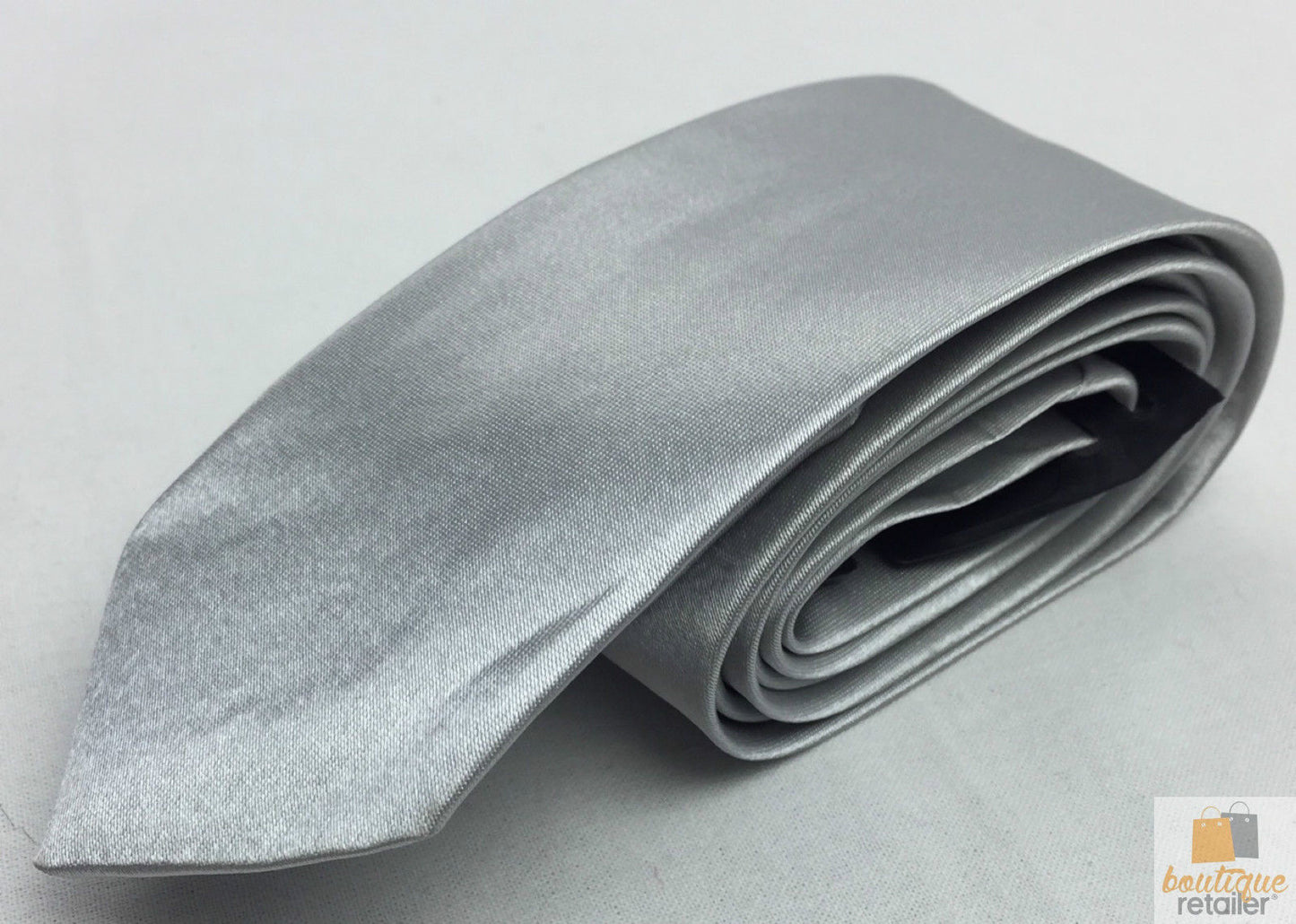 Mens SKINNY TIE Plain Wedding Slim Necktie Formal Casual Narrow Party - Silver