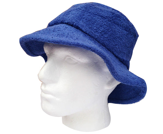 Terry Towelling BUCKET HAT Daggy Fishing Camping Lad Cap Retro  100% COTTON - Blue - Large