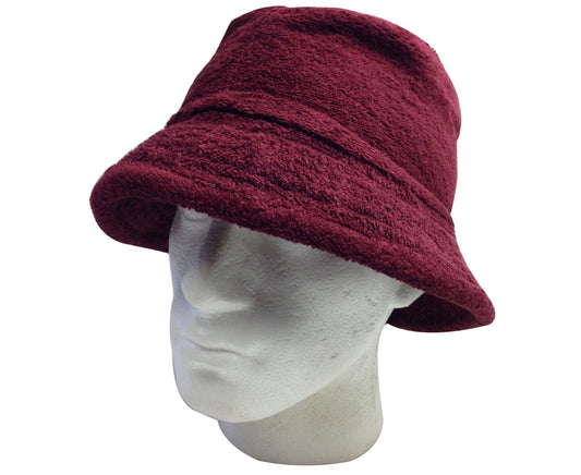 Terry Towelling BUCKET HAT Daggy Fishing Camping Lad Cap Retro  100% COTTON - Burgundy - Large