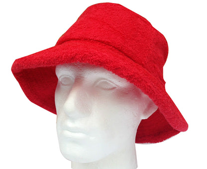 Terry Towelling BUCKET HAT Daggy Fishing Camping Lad Cap Retro  100% COTTON - Red - X-Large