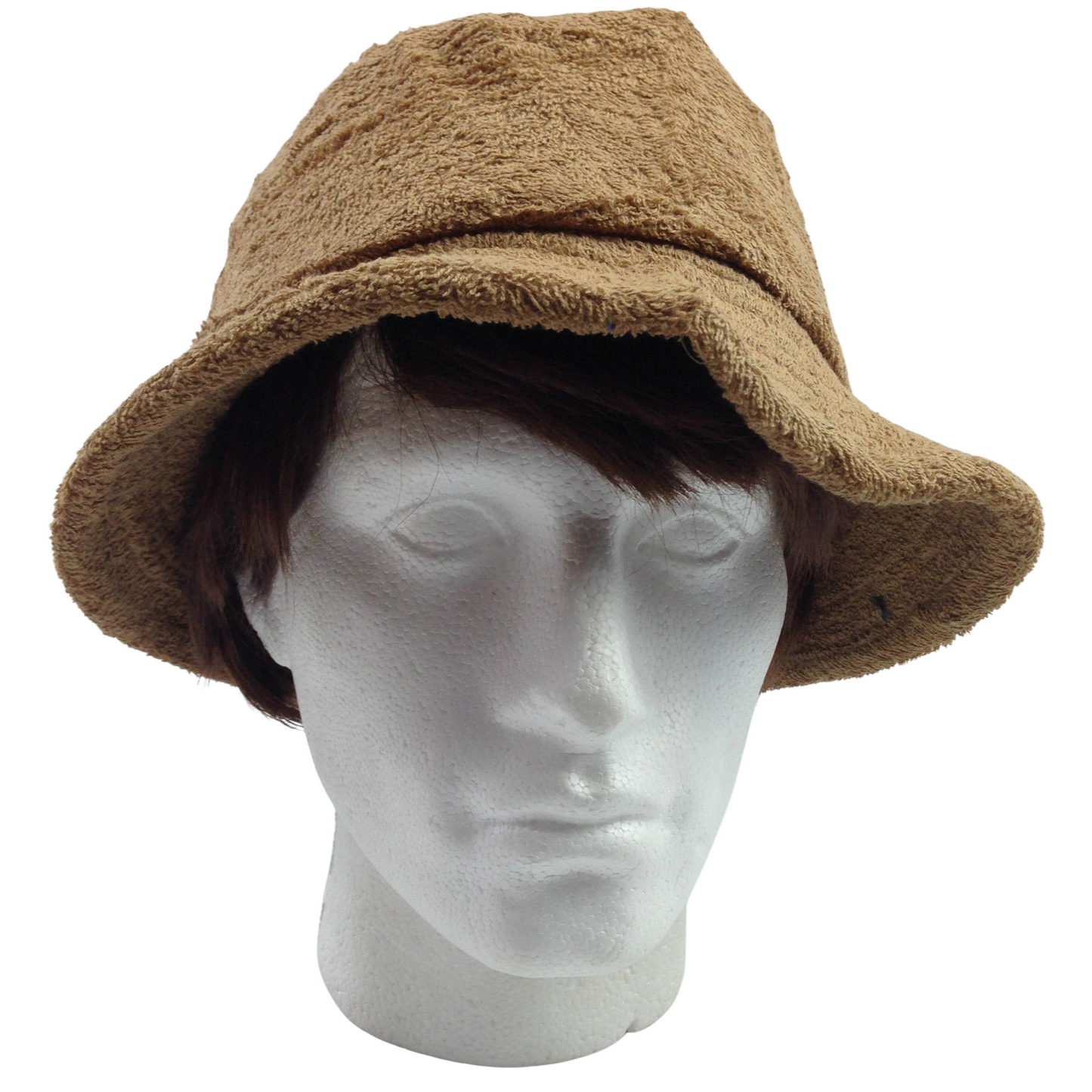 Terry Towelling BUCKET HAT Daggy Fishing Camping Lad Cap Retro  100% COTTON - Tan Brown - Large