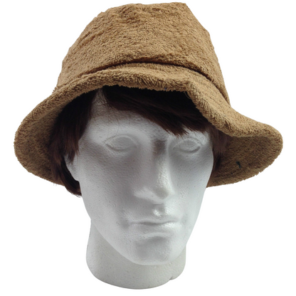Terry Towelling BUCKET HAT Daggy Fishing Camping Lad Cap Retro  100% COTTON - Tan Brown - Large