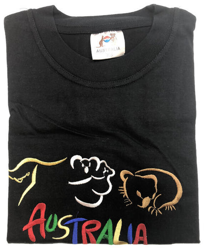 Adult Australia T Shirt Kangaroo Koala 100% Cotton Souvenir Tee Top - Black - XL