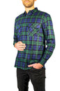 Mens Flannelette Long Sleeve Shirt 100% Cotton Check Authentic Flannel - Full Placket - Green - S