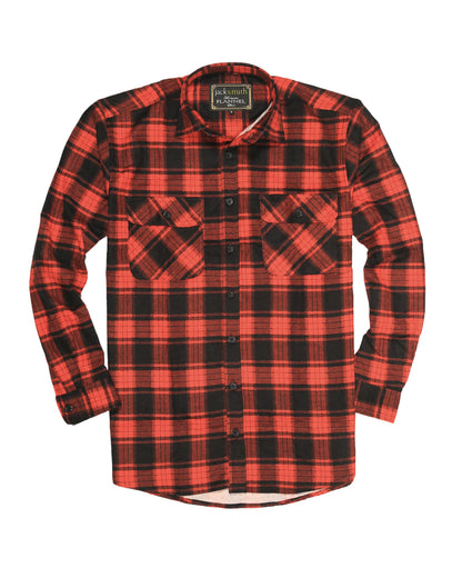 Mens Flannelette Long Sleeve Shirt 100% Cotton Check Authentic Flannel - Full Placket - Red - 9XL