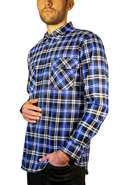 Mens 100% Cotton Flannelette Shirt Long Sleeve Check Authentic Flannel - Denim - 3XL