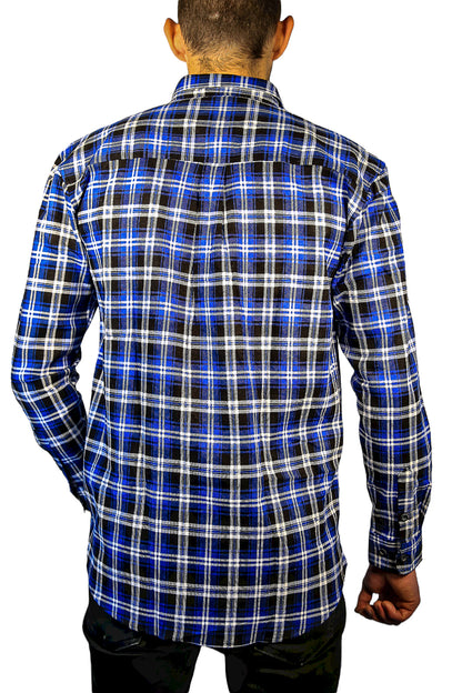 Mens 100% Cotton Flannelette Shirt Long Sleeve Check Authentic Flannel - Denim - 4XL