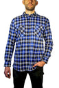 Mens 100% Cotton Flannelette Shirt Long Sleeve Check Authentic Flannel - Denim - 9XL