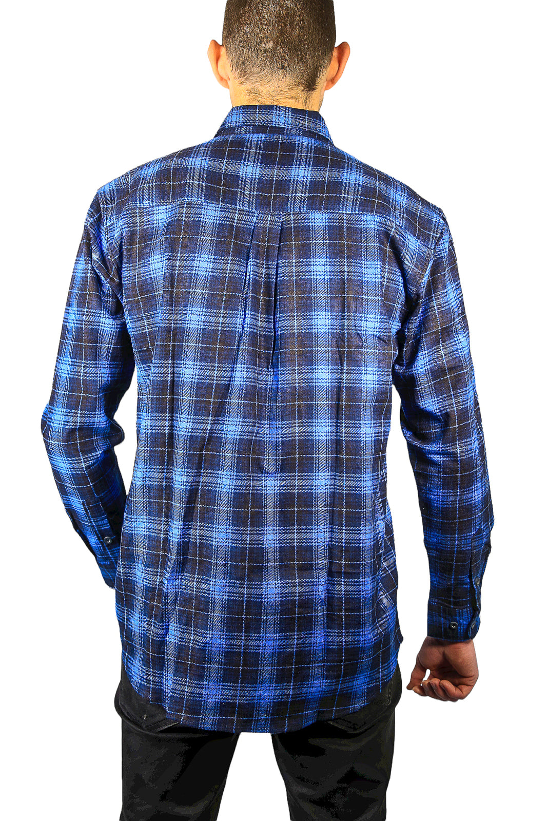 Mens 100% Cotton Flannelette Shirt Long Sleeve Check Authentic Flannel - Blue - XXL