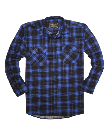 Mens 100% Cotton Flannelette Shirt Long Sleeve Check Authentic Flannel - Blue - 3XL