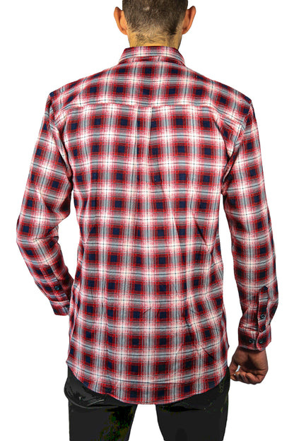 Mens 100% Cotton Flannelette Shirt Long Sleeve Check Authentic Flannel - Red/Navy - 4XL
