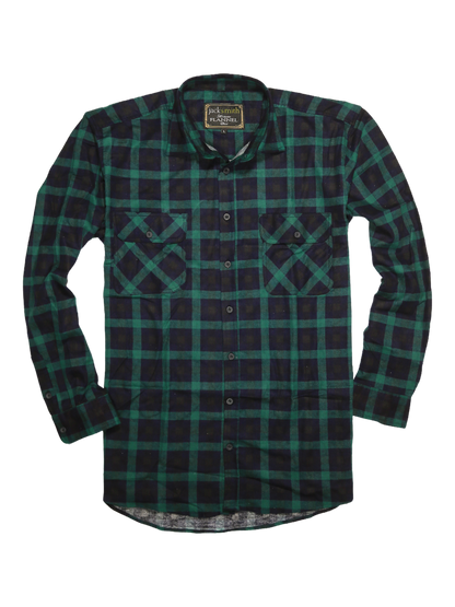 Mens 100% Cotton Flannelette Shirt Long Sleeve Check Authentic Flannel - Green/Navy - 4XL
