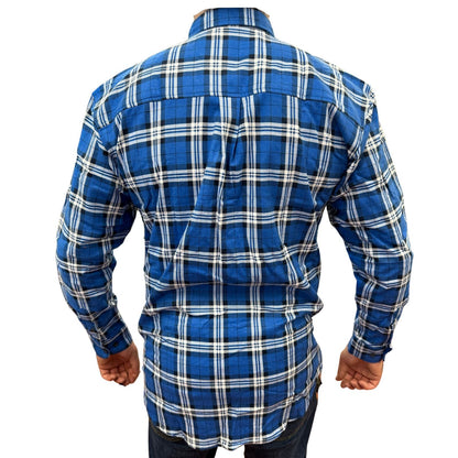 Mens Flannelette Long Sleeve Pullover Shirt 100% Cotton Flannel - Half Placket - Navy - 4XL