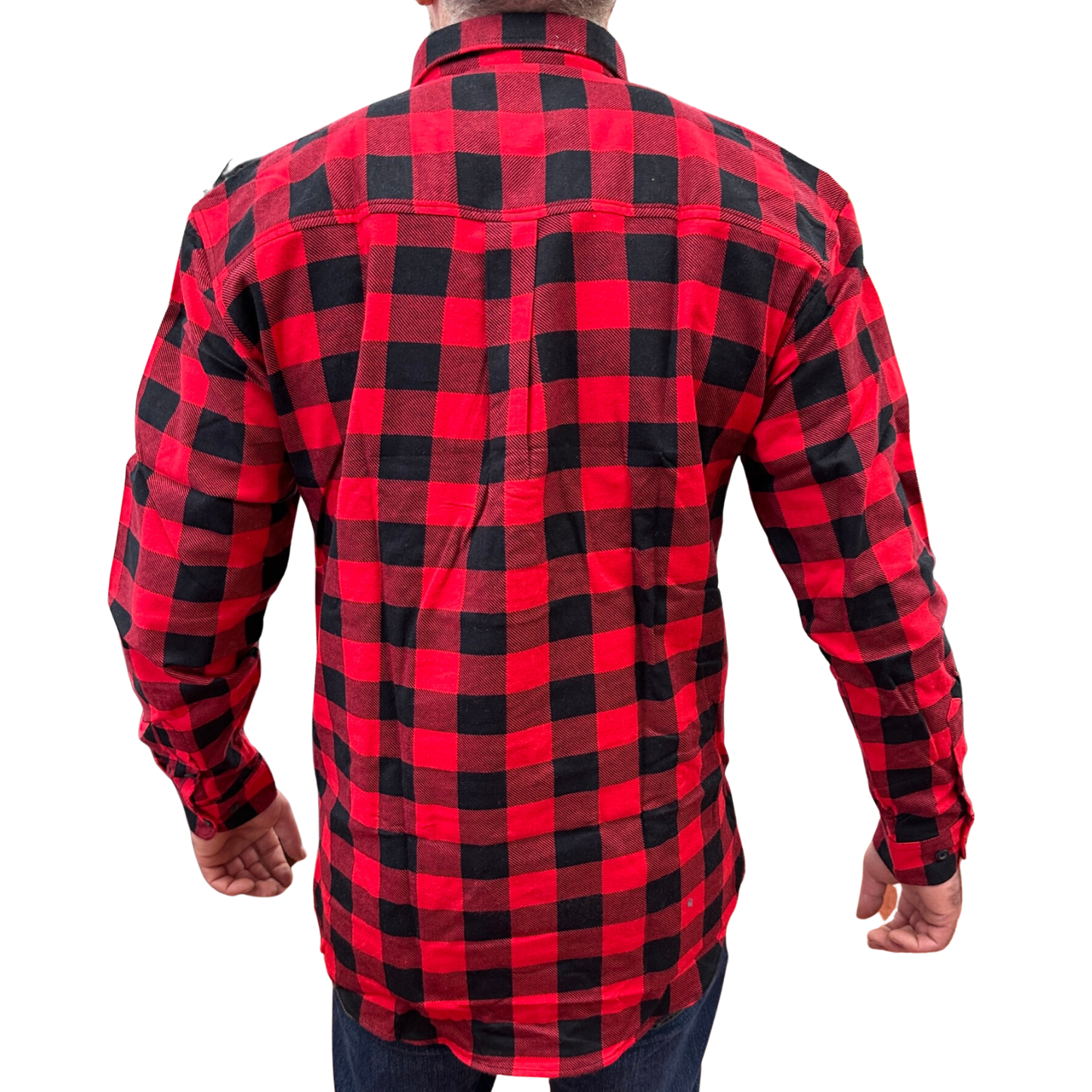 Mens Flannelette Long Sleeve Pullover Shirt 100% Cotton Flannel - Half Placket - Red/Black - XXL