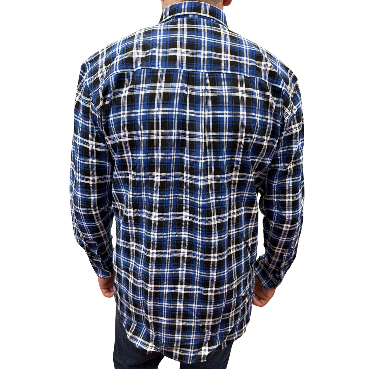 Mens Flannelette Long Sleeve Pullover Shirt 100% Cotton Flannel - Half Placket - Blue/Black - 4XL