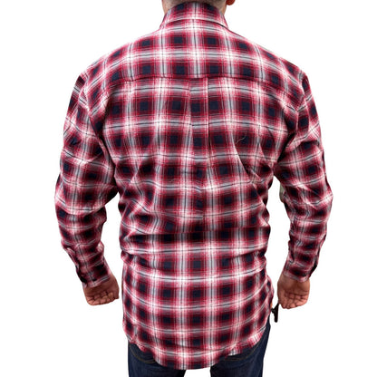 Mens Flannelette Long Sleeve Pullover Shirt 100% Cotton Flannel - Half Placket - Red/Black - XXL