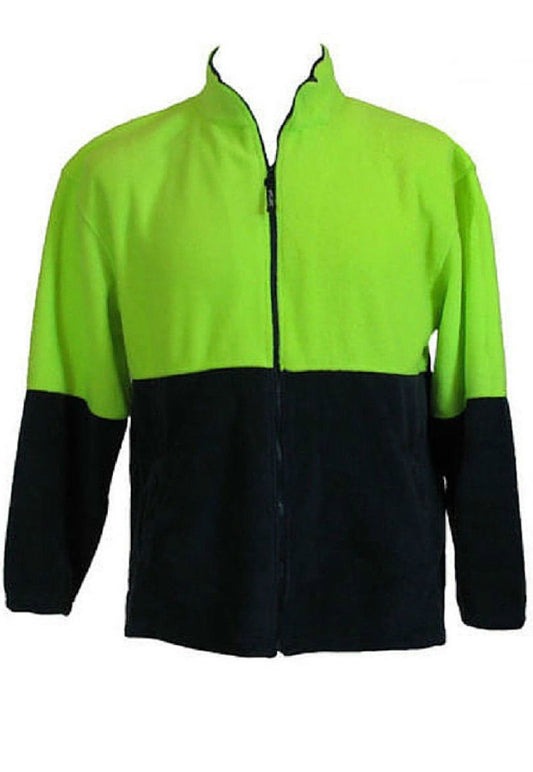 HI VIS POLAR FLEECE Jumper Full Zip Safety Workwear Fleecy Jacket Unisex - Yellow - L