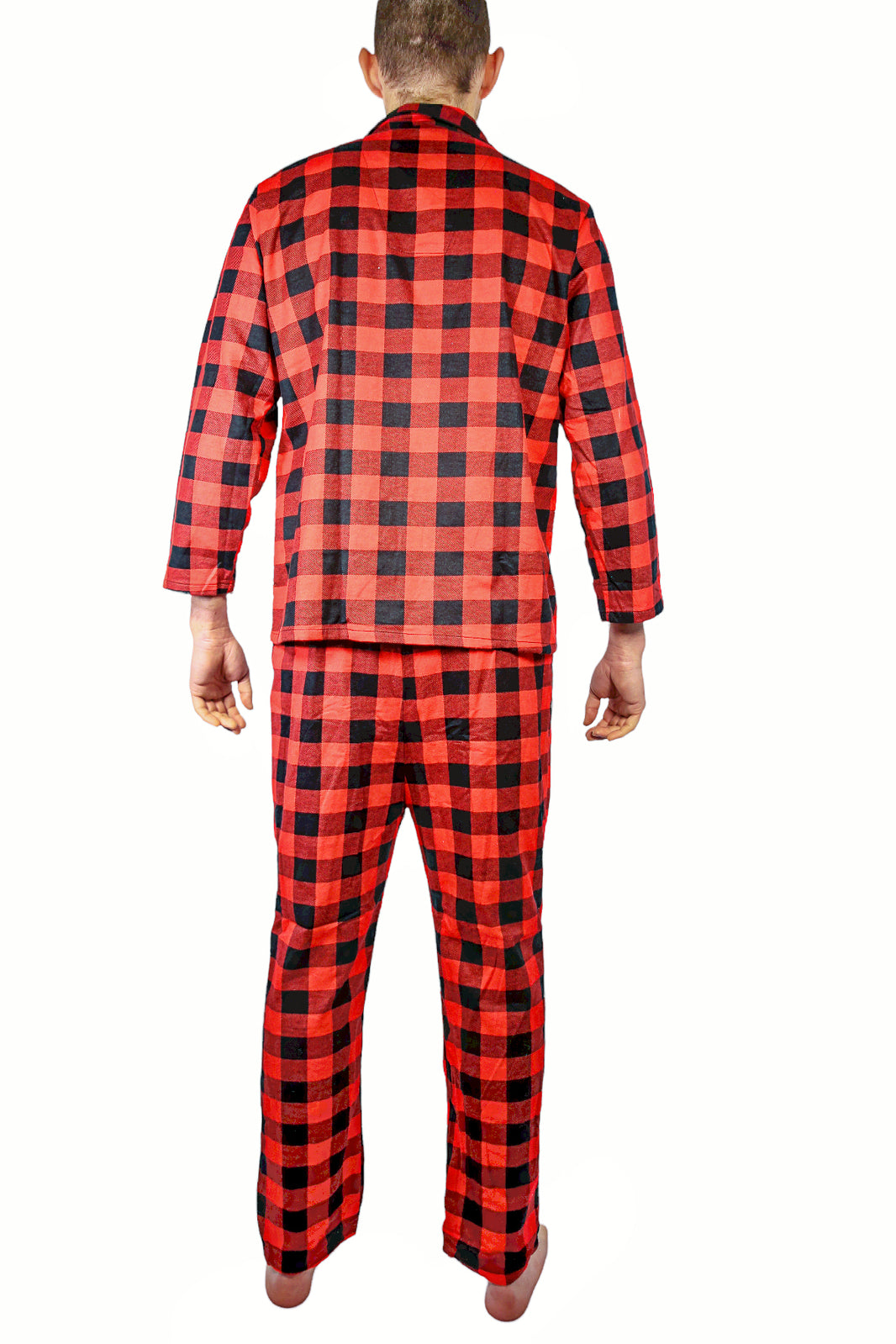 Mens Flannelette Pyjama Set Sleepwear Soft 100% Cotton PJs Two Piece Pajamas - Red - L