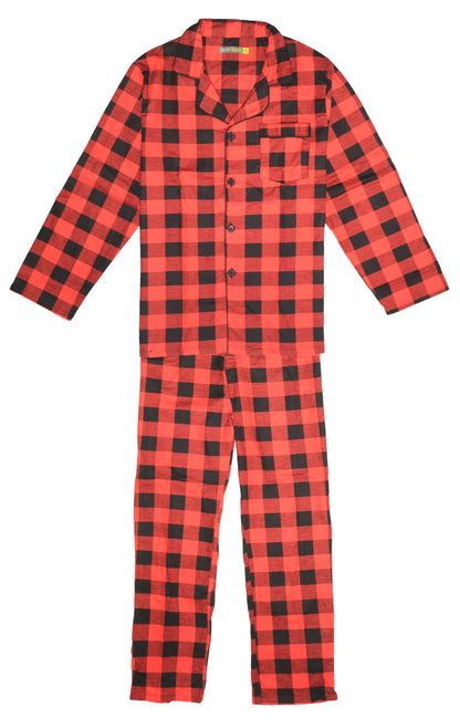 Mens Flannelette Pyjama Set Sleepwear Soft 100% Cotton PJs Two Piece Pajamas - Red - XL