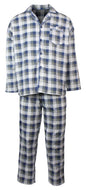 Mens Flannelette Pyjama Set Sleepwear Soft 100% Cotton PJs Two Piece - Light Blue Check - L