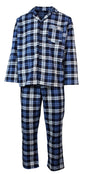 Mens Flannelette Pyjama Set Sleepwear Soft 100% Cotton PJs Two Piece - Blue/Multi Check - XL