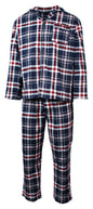 Mens Flannelette Pyjama Set Sleepwear Soft 100% Cotton PJs Two Piece - Navy/Red Check - XL