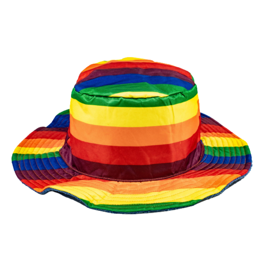 Rainbow Terry Towelling Bucket Hat Gay Lesbian Mardi Gras Party Cap LGBT - Reversible - Medium (57cm)