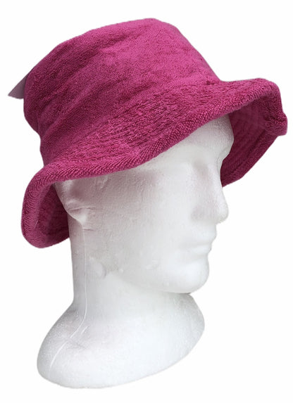 Stingy Brim Terry Towelling Bucket Hat Daggy Fishing Camping Lad Cap 100% COTTON - Fuchsia - S/M