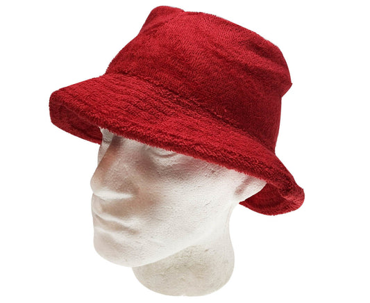 Stingy Brim Terry Towelling Bucket Hat Daggy Fishing Camping Lad Cap 100% COTTON - Red - XXL