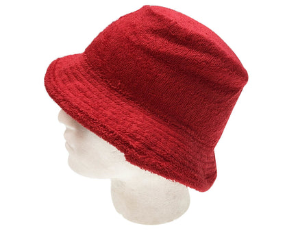 Stingy Brim Terry Towelling Bucket Hat Daggy Fishing Camping Lad Cap 100% COTTON - Red - XXL