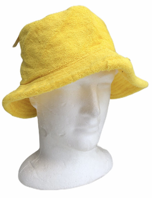 Stingy Brim Terry Towelling Bucket Hat Daggy Fishing Camping Lad Cap 100% COTTON - Yellow - L/XL