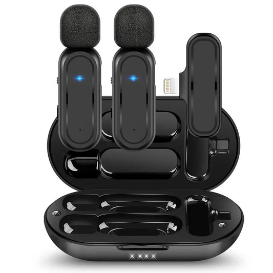 Professional Wireless Lavalier Microphone Set with Portable Charging Box Crystal Clear Audio - 2in1-Lightning