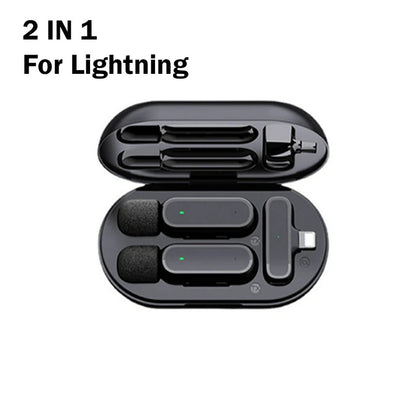Professional Wireless Lavalier Microphone Set with Portable Charging Box Crystal Clear Audio - 2in1-Lightning