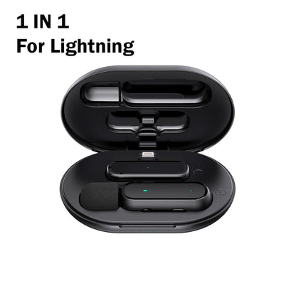 Professional Wireless Lavalier Microphone Set with Portable Charging Box Crystal Clear Audio - 2in1-Lightning
