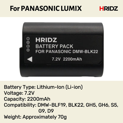 Hridz BLK22 Battery and Dual charger pack for Panasonic DMW-BLK22 LUMIX DSLR - combo-pack