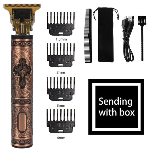 Red Vintage-Style Cordless Hair Trimmer with Precision Attachments - Rechargeable with USB, Comb, and Storage Bag