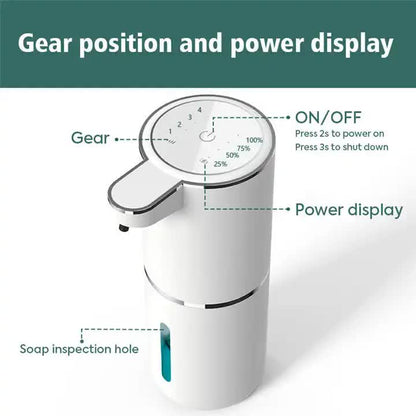 White Automatic Foaming Soap Dispenser with Rechargeable Battery, Touch Control, and 380ml Capacity - IPX5 Waterproof