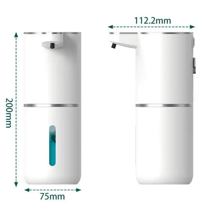 White Automatic Foaming Soap Dispenser with Rechargeable Battery, Touch Control, and 380ml Capacity - IPX5 Waterproof