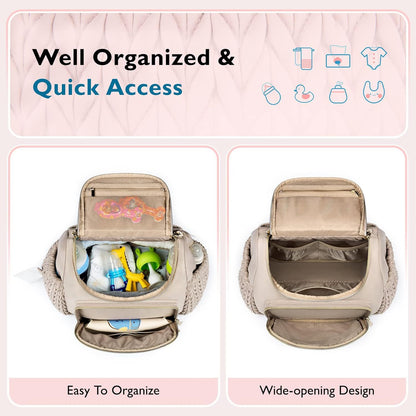 Pink Travel Backpack with Diaper Changing Mat - Small Size, Insulated Pocket,Perfect for Moms on the Go